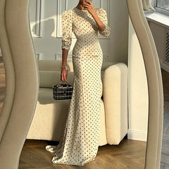 Lunivop Polka Dot Print Elegant Open Back Hollowed Out Half Sleeve Crew Neck Bodycon Fashion Vintage Long Dress Party Evening Gowns
