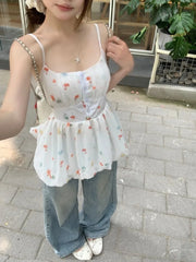 Lunivop Woman Camis Floral Printed Slash Neck Summer Fashion Slim Sweet Elegant Female Casual Tank Tops French Style Chic