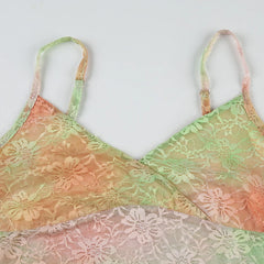 Lunivop y2k Lace Tie Dye Camis Chic Slim-fitting Cropped Top for Women Vintage 90s Mini Vest Summer Holiday Sexy Transparent Tees