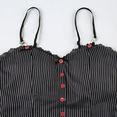 Lunivop Vintage Contrast Button Stitching Camis Women Causal Slim-fitting Sleeveless Slit Crop Top Summer Retro Striped Print Tee