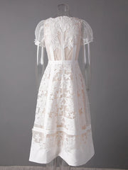 Lunivop Fashion Women Dress Short Sleeve Round Neck Lace Patchwork Female Elegant Dresses New Tide