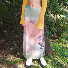 Lunivop Summer new temperament wind fashion cute cartoon printing colorful half-length women's skirt