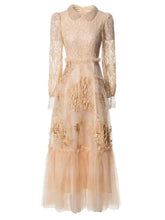 Lunivop Color Block Spliced Ruffles Sweet Dresses Women Lapel Long Sleeve Embroidery Midi Dresses Female 2025 Spring New