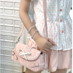 Lunivop Sweet Bow Pink Underarm Bag Women Hot Girls Leather Shoulder Crossbody Bag Female Fairycore Aesthetic Y2k Handbag New