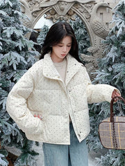 Lunivop Dot Sweet Warm Parkas Women Long Sleeve Retro Winter Thick Cute Cotton Coat Casual Stand Collar Pockets Korean New Jacket