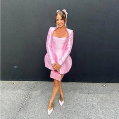 Lunivop Sweet Pink Satin Mini Celebrity Party Dress Sweetheat Long Sleeves Short Prom Gowns Customized Women Simple Birthday Dresses