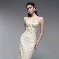 Lunivop Women's Fashion Floral Dress Halter Chest Wrapping Patchework Slim Backless Ankle-length Dresses Spring 2025 New