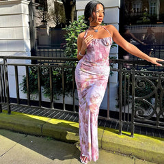 Lunivop Floral Print Slit Back Corset Bodycon Women'S Dresses Summer Vacation Y2K Streetwear Elegant Evening Casual Clothes