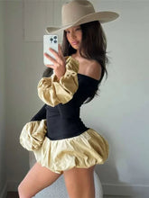 Lunivop Contrast Color Slim Ball Gown Dress Female Long Sleeve Patchwork Elegant Mini Dress Sexy Hot Girl Party Club Clothing New