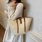 Lunivop Straw Bag Women's Seaside Vacation Woven Beach Bag Summer New Style with Skirt Tote Bag Shoulder Bucket Bag Travel Handmade