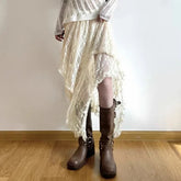 Lunivop Chic Irregular A-line Skirts Fashion Holiday Skirts Women Vintage Ruffles Floral Kintted Lace Streetwear TeenGirl Y2K Skirt