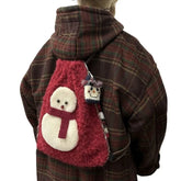 Lunivop Snowman Red Plush Mini Backpack Women Retro Soft Casual Shoulder Crossbody Bags Ladies Handbag Purse Christmas Gift