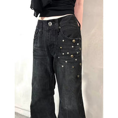 Lunivop Black High Waist Women Jeans Hip-hop Style Fashion Vintage Streetwear Y2K Wide Leg Jean 2025 Female Trouser Baggy Denim Pants