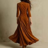 Lunivop Velvet Maxi Dress Women Vintage Fashion Notched Collar 3/4 Sleeve Single Breasted Empire Waist Fit Flare Party Long Robe Vestido
