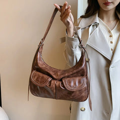 Lunivop Vintage Casual Shoulder Bags Purse Women Retro Pu Leather Pocket Chic Black Messenger Bag Female Moto Biker Y2k Handbag