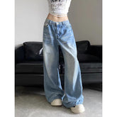 Lunivop Women's Retro Y2K Wide Leg Baggy Casual Denim Trouser Harajuku Vintage High Waist Loose Jeans 2024 Autumn Fashion Blue Pants