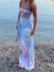 Lunivop Printed Backless Bandeau Long Dress For Women Contrast Fashion Holiday Beach Lace-Up Maxi Dress Female Bodycon Dress 