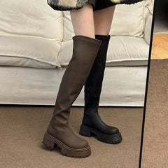 Lunivop Women Thigh High Boots Women Casual Plush Knee Higj Boots Designer Back Zip Ladies Leather Long Boots Ladies Platform High Boot