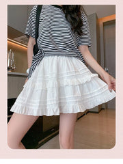 Lunivop White Women's Skirt Fashion Sweet Jupe High Waist A-line Summer Saia Ruffles Korean Mini Skirts