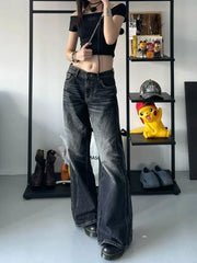 Lunivop Grunge Y2k Black Jeans Women Baggy Vintage High Street Oversized Denim Trousers Gothic Gyaru 2000s Acubi Fashion Jeans
