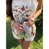 Lunivop Vintage Embroidery Flower Women Sets 2 Pieces Short Cami Tops High Waist Shorts Fashion Summer Holiday Beach Sets