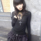 Lunivop Y2k Gothic T Shirt Women Hollow Out Patchwork Vintage Crop Tops Streetwear American Retro Grunge Tops Aesthetic Tshirt