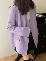 Lunivop Streetwear Loose Purple Blazer Women Long Sleeve Casual Oversize Suit Coats Fashion Fall New Korean Female Design V Neck Outwear