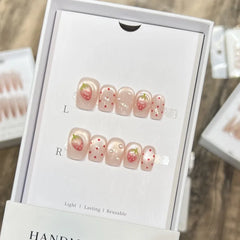 Lunivop 10pcs Handmade False Nails Short Artificial Fingernails Fake Nails Cute 3d Strawberry Manicure Press on Nails with Charms