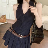 Lunivop Sexy Korean Style Striped Mini Dresses Women Y2k Backless One Piece Short Dress Hotsweet Streetwear Sleeveless Dress
