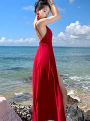 Lunivop Sexy Pleated Silk Fashionable Slimming Split Dresses Photography Supernatural Desert Open-Back Dress Women Elegant Long New