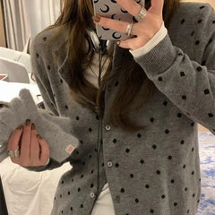 Lunivop Polka dot knitted cardigan ins women's spring and autumn new style layered design sense versatile slimming long sleeved top