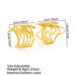 Lunivop 2pcs/set New Trendy Minimally Irregular Lava Ring Set for Women Stainless Steel Open Adjustable Rings Party Jewelry Gift