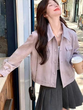 Lunivop Purple Sweet Faux Suede Jacket Women Casual Vintage Korean Long Sleeve Coat Fall Winter Preppy Style Retro All Match Tops