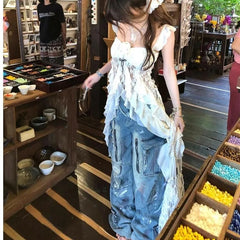 Lunivop American Vintage Lace Strap Vest Women Summer Sleeveless T-shirts 2000s Retro Clothing Harajuku Korean Tees Design Y2k Crop Top