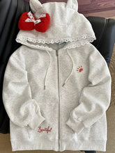 Lunivop Kawaii Print Bow Hoodies Women Sweet Lace Patchwork Long Sleeve Cute Sweatshirts Japan Loose Pockets Letter Female Zipper Tops