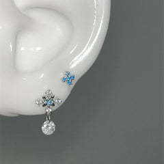 Lunivop 1pcs Quality Shiny Cross Blue Zircon 316L Stainless Steel Ear Bone Nail Y2K Silver Color Earring for Women Cochlear Accessorie