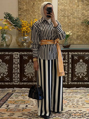 Lunivop Spliced Belt Stripe Shirt Lapel Collar Long Sleeve Autumn Women Street Casual Daily Blouse Fashion Chic Trendy Ladies Top