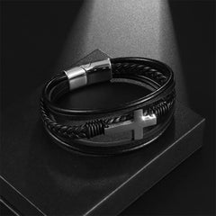 Lunivop New Trendy Hiphop Cross Five Layer PU Weave Magnetic Buckle Bracelet for Women Men Cool Personality Party Jewelry Gifts