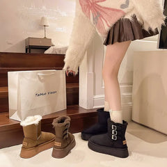 Lunivop Winter Women Boots Platform Shoes Keep Warm Mid-Calf Snow Boots Ladies Side Buckle Comfortable Brown Long Boots Zapatos De Mujer