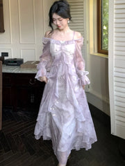 Lunivop Summer Elegant Print Fairy Long Dresses for Women French Off Shoulder Ruffles A-Line Birthday Party Dress One Piece Vestidos New