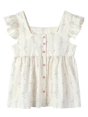 Lunivop Floral Vintage Sweet Tanks Women Elegant Slim Flying Sleeve Casual Tanks Tops French Retro Square Collar Female Summer Tops