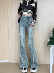 Lunivop High Waist Bell Bottom Jeans Women's Spring Autumn Slim Fit Elastic Hoof Fashion Splicing Jeans Long Pants Bell Shape