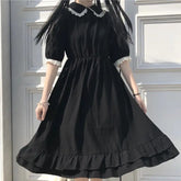 Lunivop Kawaii Doll Collar Summer Womens Dresses New Korean Fashion Black Midi Dresses Preppy Style Elegant Party Lolita Dress