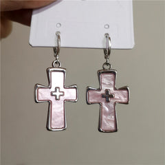 Lunivop New Gothic Cute Harajuku Y2K Pink Large Cross Pendants Earrings For Women Charm 2000s EMO Aesthetic Party Accessories Jewelry