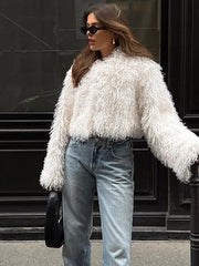 Lunivop Elegant Fluffy Faux fur Jackets Women Casual Warm Long Sleeved Jacket For Woman Autumn Winter Solid Soft High Street Tops 
