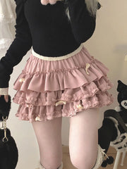 Lunivop Sweet Bow Kawaii Skirts Women High Waist Japan Mini Cake Skirt Fashion Preppy Style Design Elegant Female Ball Gown Skirts