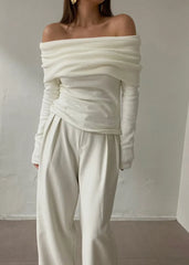 Lunivop Women Knitwear Elegant Sweater Long Sleeve Slash Neck Solid Off Shoulder Thin Pullovers Office Lady Tops Fall Winter Outfit