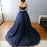 Lunivop Elegant Temperament Strapless Evening Dress Exquisite High Waist A-line Heavy Diamond Belt Ball Gown Sequin Court Tr