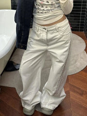 Lunivop White Striped Wide Leg Women Jeans Vintage High Waist 2000s American Style Straight Denim Pants Baggy Streetwear Casual