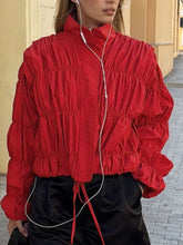 Lunivop Solid Commuting Pleated Jackets For Women Long Sleeves Stand Collar Loose Streetwear Cropped Coat Female Jacket Coat
